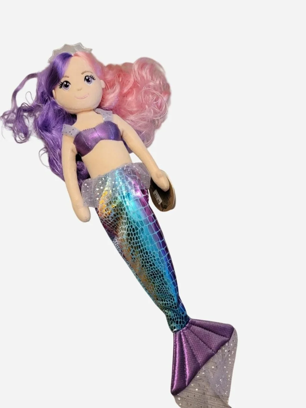 Plush Mermaid Doll in Pink & Purple Hair - Sparkle Tail Mermaid Toy